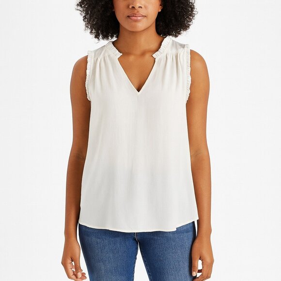 spin womens white sleeveless v neck pullover top size L - Picture 1 of 4